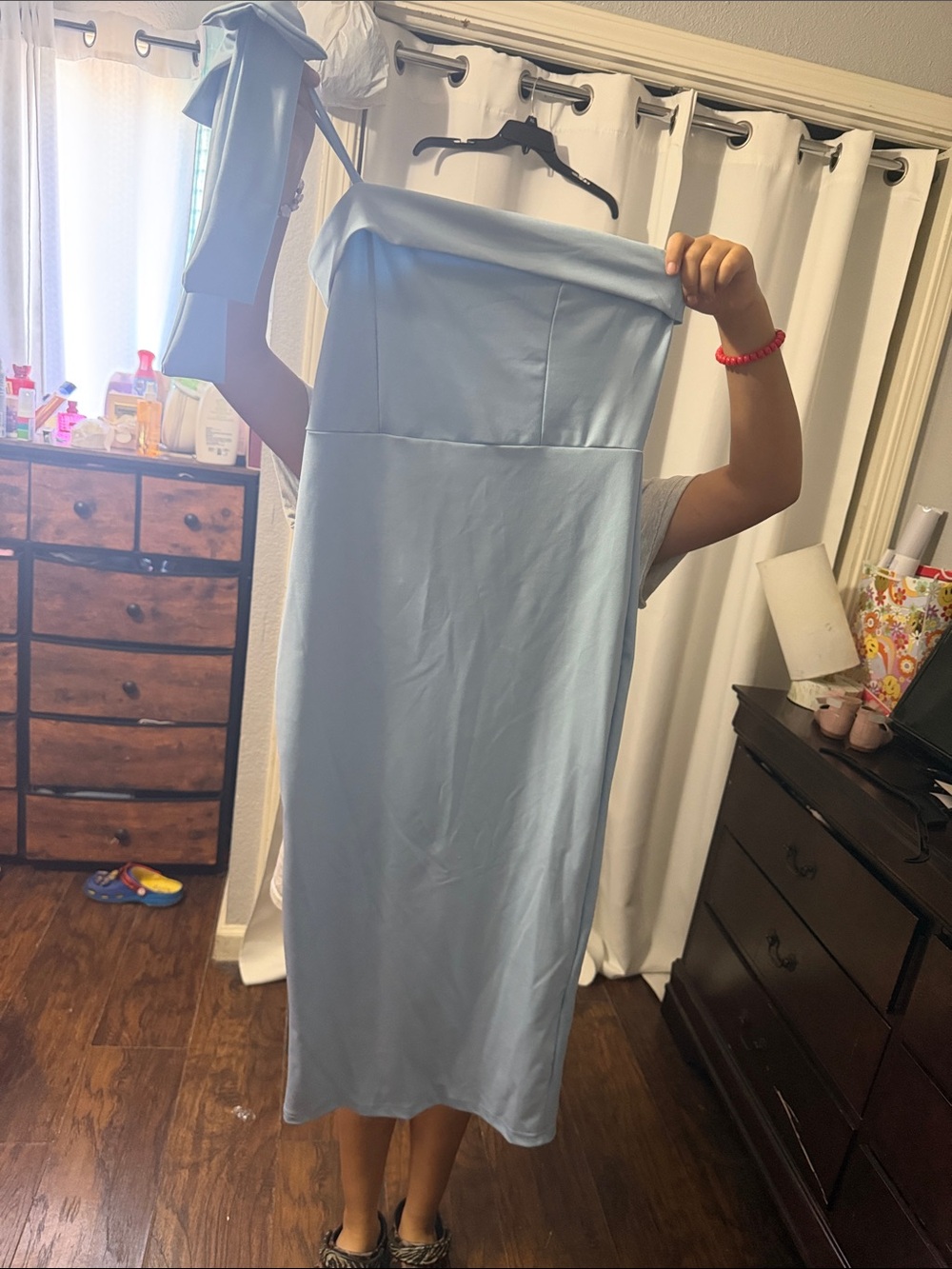 Light Blue One-Shoulder Midi Dress